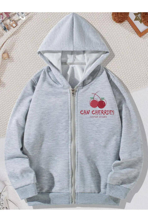 Kids Hooded Unisex Printed Black Grey Zippered Jacket - 1