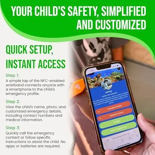 Kids ID Bracelet – Fitted NFC Safety Wristband, Slip-On Child ID Band for Emergency Contact Info, Waterproof Silicone, Not GPS, Wear on Wrist or Ankle, Ideal for Theme Parks, Travel & Beaches - 3