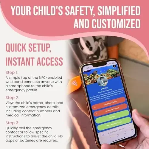 Kids ID Bracelet – Fitted NFC Safety Wristband, Slip-On Child ID Band for Emergency Contact Info, Waterproof Silicone, Not GPS, Wear on Wrist or Ankle, Ideal for Theme Parks, Travel & Beaches - 3