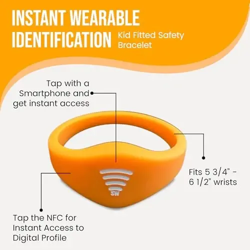 Kids ID Bracelet – Fitted NFC Safety Wristband, Slip-On Child ID Band for Emergency Contact Info, Waterproof Silicone, Not GPS, Wear on Wrist or Ankle, Ideal for Theme Parks, Travel & Beaches - SHAREWEAR (1)
