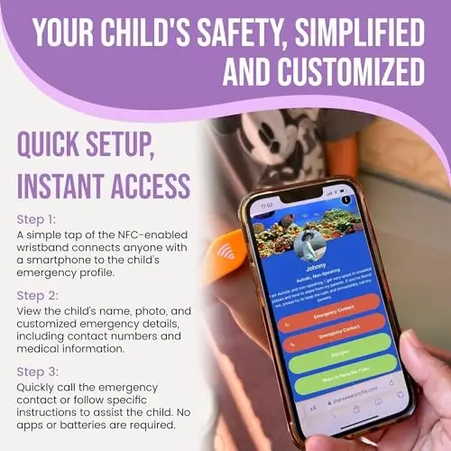 Kids ID Bracelet, Fitted NFC Safety Wristband, Waterproof Slip-On ID Band | Waterproof silicone; not GPS; wrist or ankle wear; ideal for theme parks, travel & beaches; slip-on fit - 3