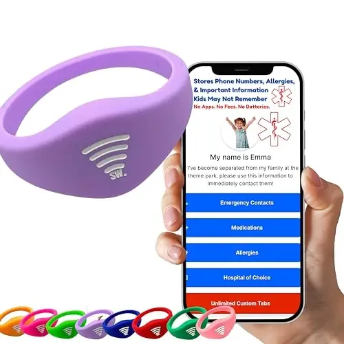 Kids ID Bracelet, Fitted NFC Safety Wristband, Waterproof Slip-On ID Band | Waterproof silicone; not GPS; wrist or ankle wear; ideal for theme parks, travel & beaches; slip-on fit - Sharewear (1)