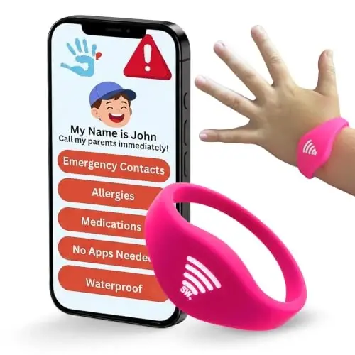Kids ID Bracelet, Fitted NFC Safety Wristband, Waterproof Slip-On ID Band | Waterproof silicone; not GPS; wrist or ankle wear; ideal for theme parks, travel & beaches; slip-on fit - 1