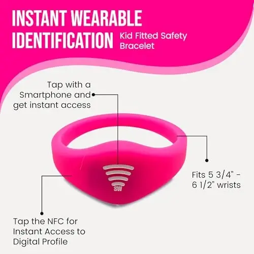 Kids ID Bracelet, Fitted NFC Safety Wristband, Waterproof Slip-On ID Band | Waterproof silicone; not GPS; wrist or ankle wear; ideal for theme parks, travel & beaches; slip-on fit - 2