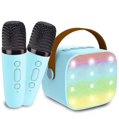 Kids Karaoke Machine, Portable Bluetooth Speaker with 2 Wireless Mics, Microphone Speaker Set with LED Lights for Home Party, Birthday Gifts for Girls Boys Kids - DARKANT