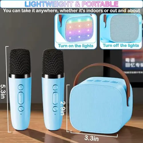 Kids Karaoke Machine, Portable Bluetooth Speaker with 2 Wireless Mics, Microphone Speaker Set with LED Lights for Home Party, Birthday Gifts for Girls Boys Kids - 6