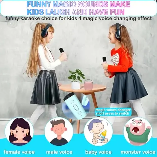 Kids Karaoke Machine, Portable Bluetooth Speaker with 2 Wireless Mics, Microphone Speaker Set with LED Lights for Home Party, Birthday Gifts for Girls Boys Kids - 2