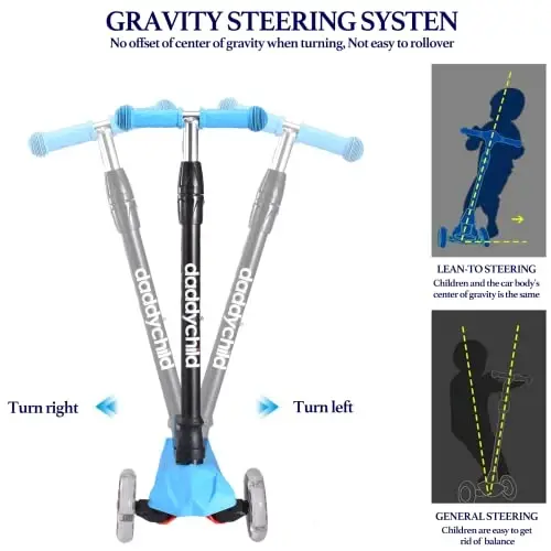 Kids Kick Scooter, 3 Wheeled Scooter for Kids, Child/Toddlers Toy, Adjustable Height, Anti-Slip Deck, Flashing Wheel Lights, for Boys/Girls 3-12 Year Old - 4