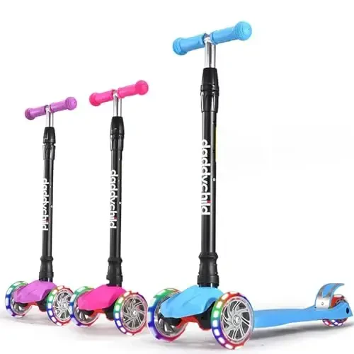 Kids Kick Scooter, 3 Wheeled Scooter for Kids, Child/Toddlers Toy, Adjustable Height, Anti-Slip Deck, Flashing Wheel Lights, for Boys/Girls 3-12 Year Old 