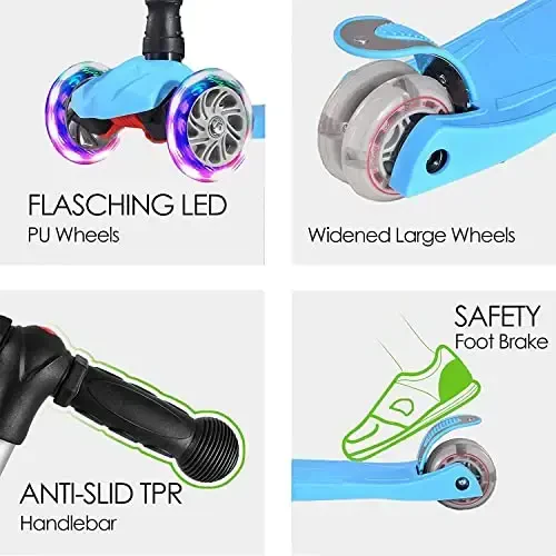 Kids Kick Scooter, 3 Wheeled Scooter for Kids, Child/Toddlers Toy, Adjustable Height, Anti-Slip Deck, Flashing Wheel Lights, for Boys/Girls 3-12 Year Old - 2