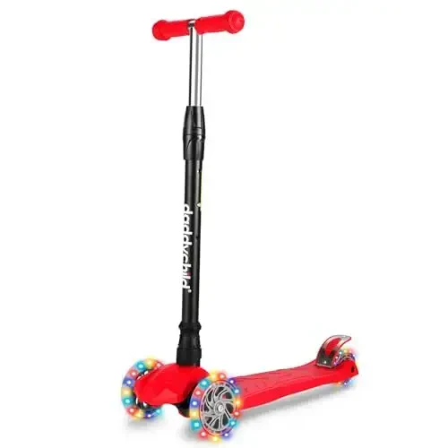 Kids Kick Scooter, 3 Wheeled Scooter for Kids, Child/Toddlers Toy, Adjustable Height, Anti-Slip Deck, Flashing Wheel Lights, for Boys/Girls 3-12 Year Old 