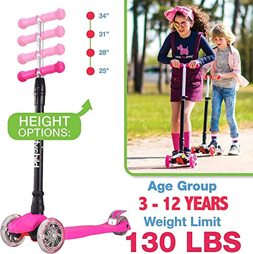 Kids Kick Scooter, 3 Wheeled Scooter for Kids, Child/Toddlers Toy, Adjustable Height, Anti-Slip Deck, Flashing Wheel Lights, for Boys/Girls 3-12 Year Old - 3