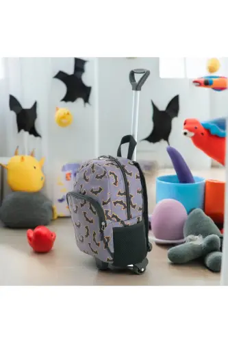 Kids Kindergarten Nursery Wheeled Bag 2 Compartments with Water Bottle Daily Use Printed Preschool Bag-Batman Grey - 4