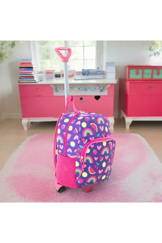 Kids Kindergarten Nursery Wheeled Bag 2 Compartments with Water Bottle Pocket Backpack Daily Use Printed Preschool Bag-Watermelon Slice - 1
