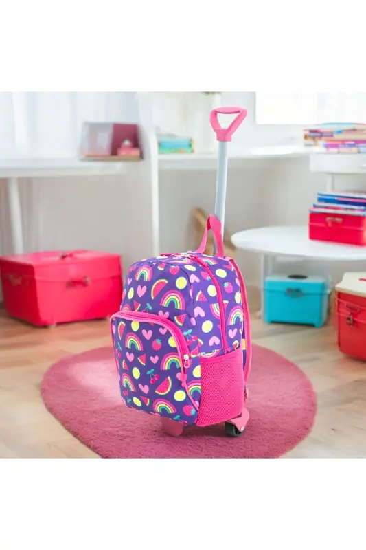 Kids Kindergarten Nursery Wheeled Bag 2 Compartments with Water Bottle Pocket Backpack Daily Use Printed Preschool Bag-Watermelon Slice - 2