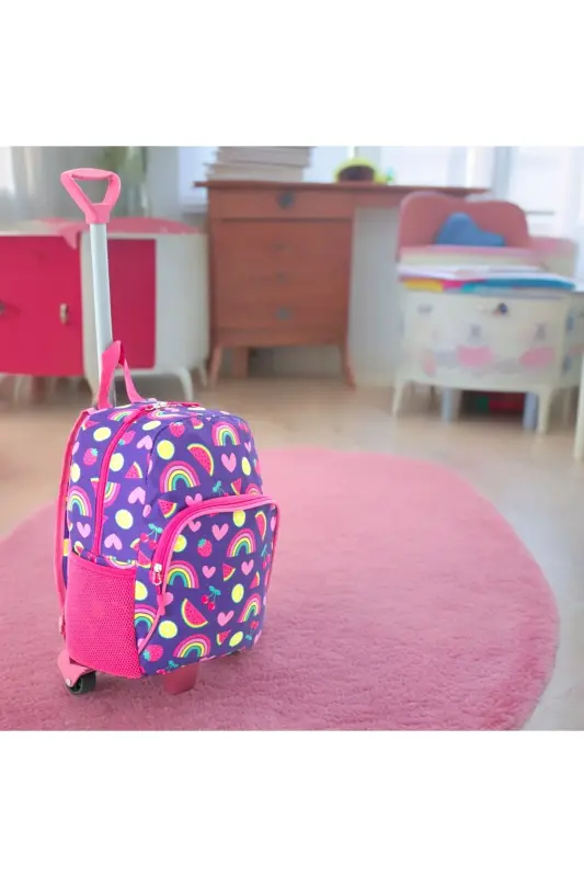 Kids Kindergarten Nursery Wheeled Bag 2 Compartments with Water Bottle Pocket Backpack Daily Use Printed Preschool Bag-Watermelon Slice - 3