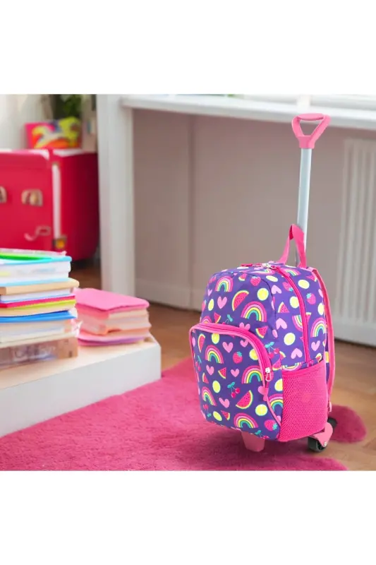 Kids Kindergarten Nursery Wheeled Bag 2 Compartments with Water Bottle Pocket Backpack Daily Use Printed Preschool Bag-Watermelon Slice - 4