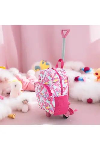 Kids Kindergarten Nursery Wheeled Bag 2 Compartments with Water Bottle Pocket Daily Use Printed Preschool Bag-Snow White - 8