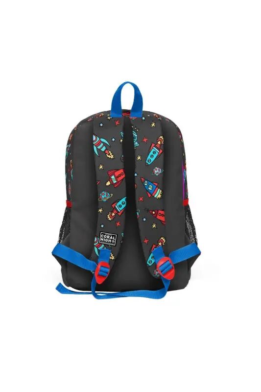 Kids Koyu Gri Kırmızı Uzay Desenli 3’lü Okul Çanta Seti SET0123469 - Koyu Gri - 5