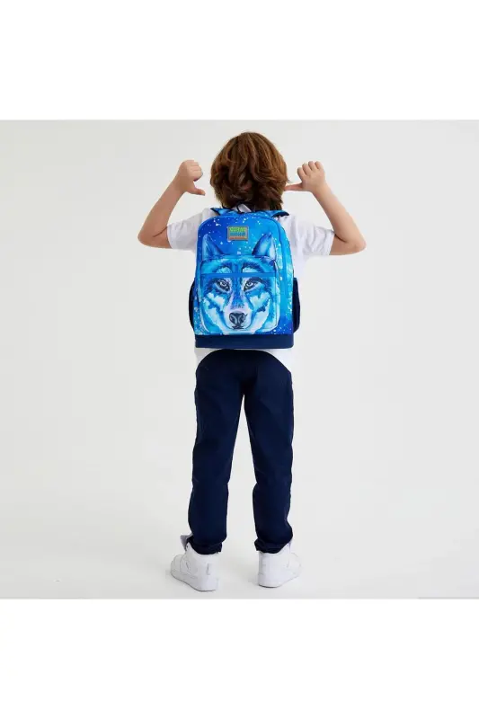 Kids Lacivert Mavi Kurt Desenli 3’lü Okul Çanta Seti SET0123743-Lacivert Mavi - 2