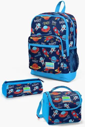 Kids Lacivert Mavi Uzay Desenli 3’lü Okul Çanta Seti SET0123470-Lacivert Mavi Uzay 
