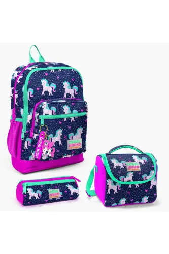 Kids Lacivert Pembe Unicorn Desenli 3’lü Okul Çanta Seti SET0123467-Lacivert 