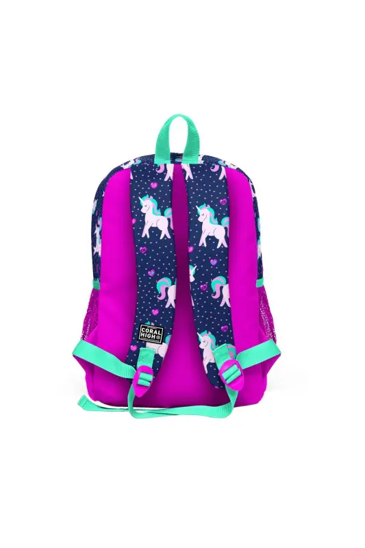 Kids Lacivert Pembe Unicorn Desenli 3’lü Okul Çanta Seti SET0123467-Lacivert - CORAL HIGH