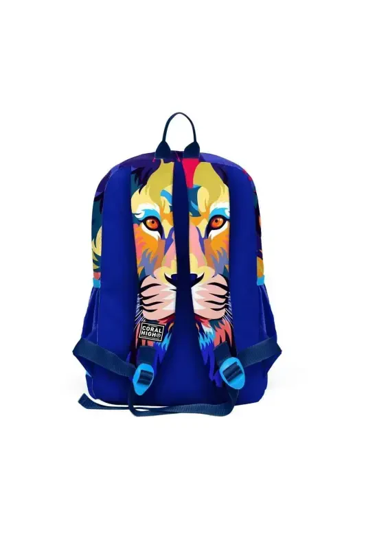 Kids Lacivert Saks Arslon Desenli 3’lü Maktab Sumkasi Seti SET0123741-Lacivert Saks - 5