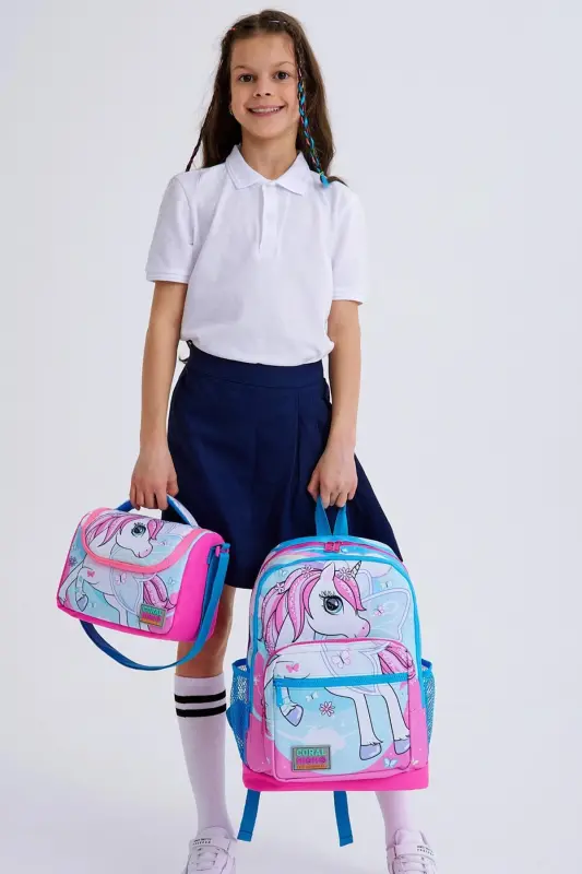 Kids Mavi Neon Pembe Unicorn Desenli 3’lü Okul Çanta Seti SET0123711-Mavi Neon Pembe - CORAL HIGH