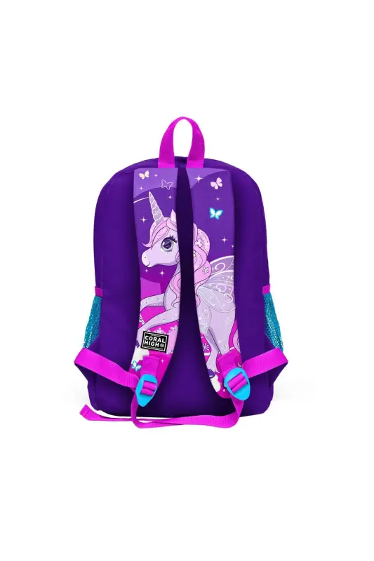 Kids Mor Pushti Birlashgan Shoxli Ot Naqshli 3’li Maktab Sumkasi To’plami SET0123708-Mor Pushti - 1