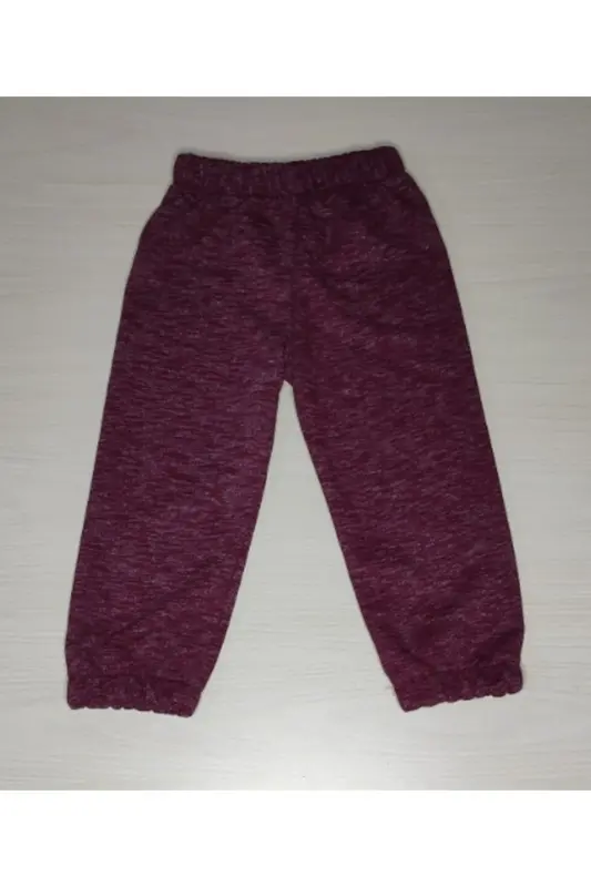 Kids Mottled Burgundy Knitted Three Thread Non-Raised Seasonal Single Sweatpants-MOTTLED BURGUNDY - 1