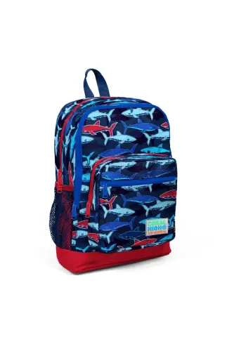 Kids Navy Blue Red Shark Patterned 3-Piece School Backpack Set SET0123718 - Navy Blue Red 
