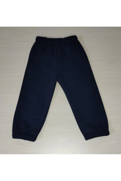 Kids Navy Cotton Three-Thread Brushed Sweatpants - Modazone