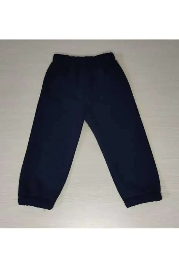Kids Navy Cotton Three-Thread Brushed Sweatpants - 1