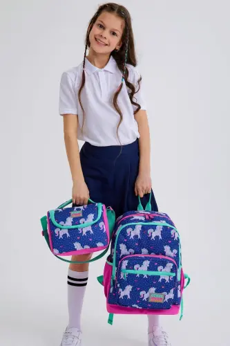 Kids Navy Pink Unicorn Patterned 3-Piece School Bag Set SET0123467-Navy - 4