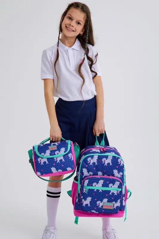 Kids Navy Pink Unicorn Patterned 3-Piece School Bag Set SET0123467-Navy - 4