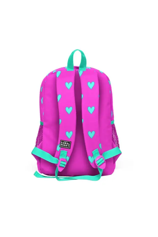 Kids Neon pushti suv yashil yurak naqshli 3'lü maktab sumkasi to'plami SET0123113-Neon pushti - 4