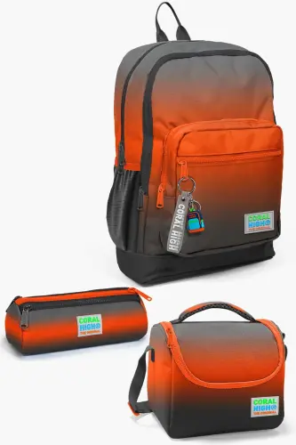 Kids Orange Gray Color Gradient 3-Piece School Bag Set SET0123748-Orange Gray 