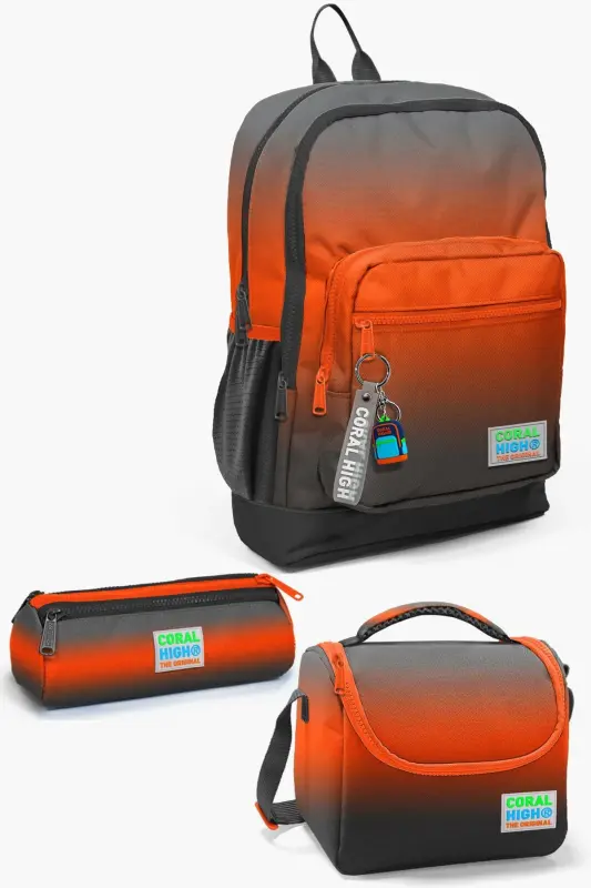 Kids Orange Gray Color Gradient 3-Piece School Bag Set SET0123748-Orange Gray - CORAL HIGH