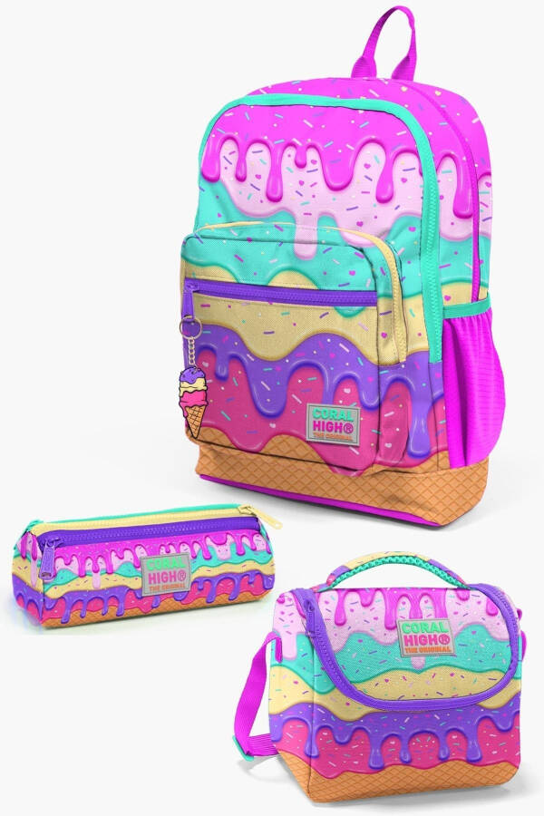 Kids Pink Colorful Ice Cream Patterned 3-Piece School Bag Set SET0123731 - 8