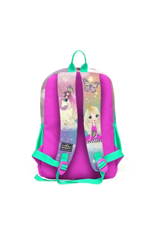 Kids Pink Teal Unicorn Girl Patterned 3-Piece School Bag Set SET0123733-Teal Yellow - 5