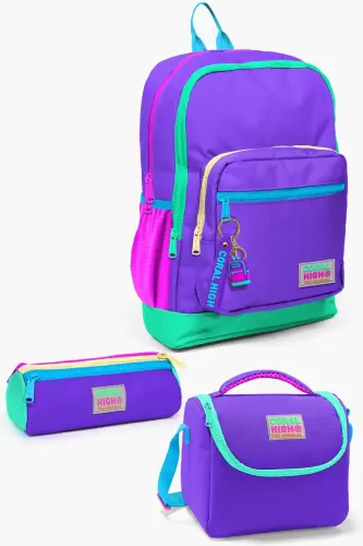 Kids Purple Detailed 3-Piece School Bag Set SET0123734-Purple Detailed 