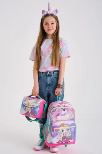 Kids Pushti Suv Yashil Unicornli Qiz Desenli 3’lü Maktab Sumkasi Seti SET0123733-Suv Yashil Sariq - CORAL HIGH (1)