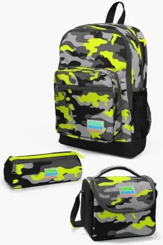 Kids Qora Kulrang Kamuflaj Naqshli 3’li Maktab Sumkasi To‘plami SET0123117-Qora Kulrang Kamuflaj - 1