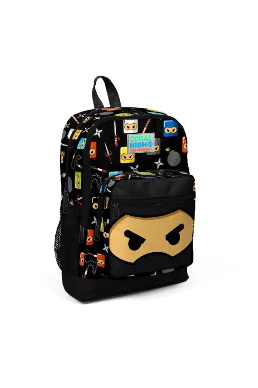 Kids Qora Ninja naqshli 3 dona maktab sumkasi to'plami SET0123473-Qora Sariq - 2