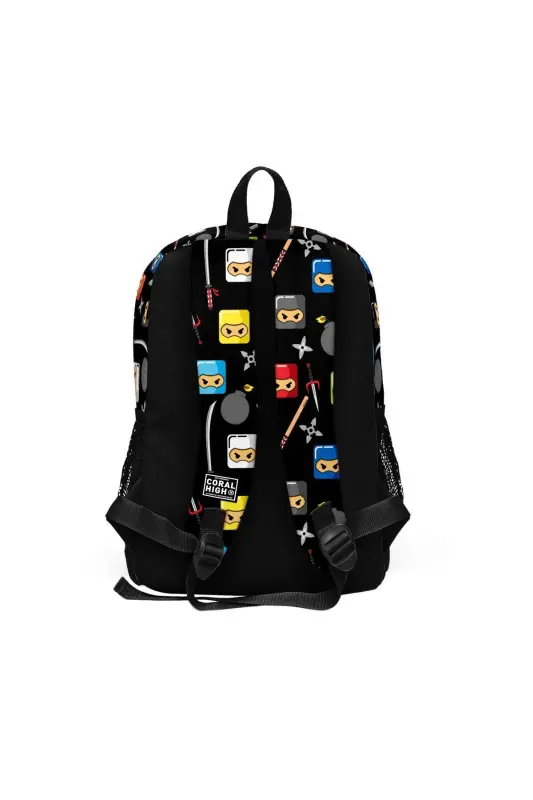Kids Qora Ninja naqshli 3 dona maktab sumkasi to'plami SET0123473-Qora Sariq - 5