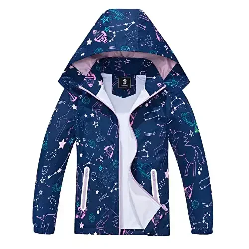 Kids Rain Jacket Waterproof Raincoat Mesh Lined Coat with Removable Hood for Boys Girls - KIDS