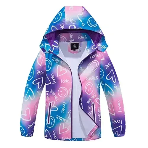 Kids Rain Jacket Waterproof Raincoat Mesh Lined Coat with Removable Hood for Boys Girls 