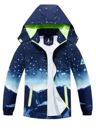 Kids Rain Jacket Waterproof Raincoat Mesh Lined Coat with Removable Hood for Boys Girls - KIDS