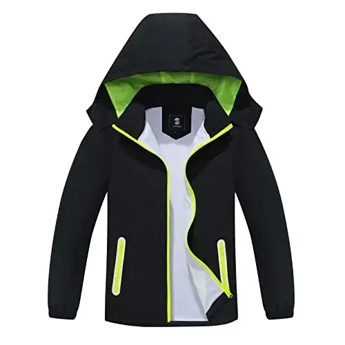 Kids Rain Jacket Waterproof Raincoat Mesh Lined Coat with Removable Hood for Boys Girls 
